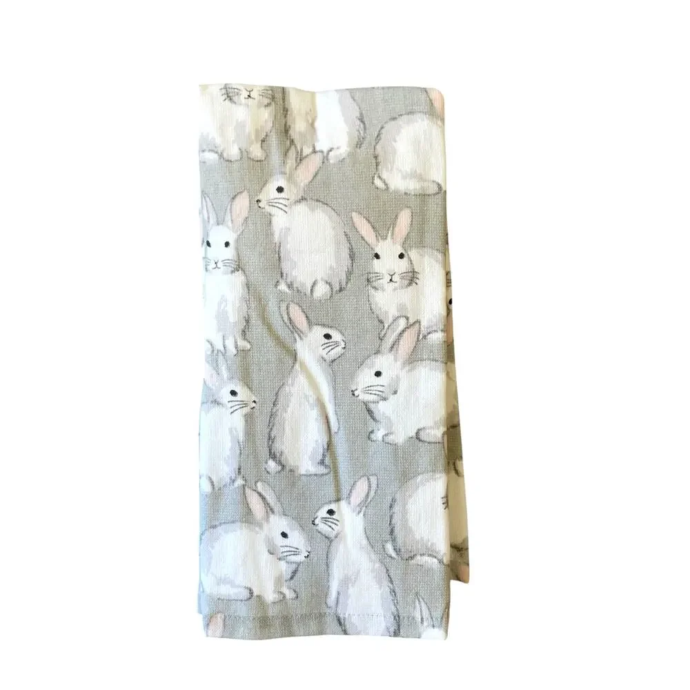 Deborah Connolly Easter Bunny Kitchen Towels 3pk White Gray Spring Decor New